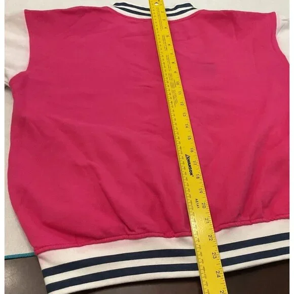 Women Girls Maine Spell Out Varsity Bomber Jacket Barbiecore Full Zip M 44”Chest - Picture 14 of 16